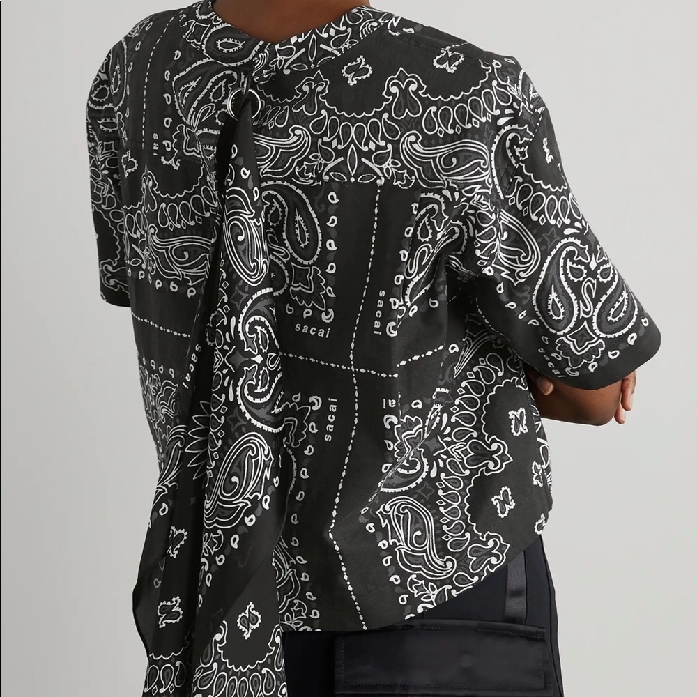 Sacai B/W cotton canvas top with attached silk scarf, size 1 - Picture 3 of 8